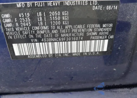 2015 Subaru Legacy 2.5I Premium from USA, damaged, VIN 4S3BNAC69F3016074